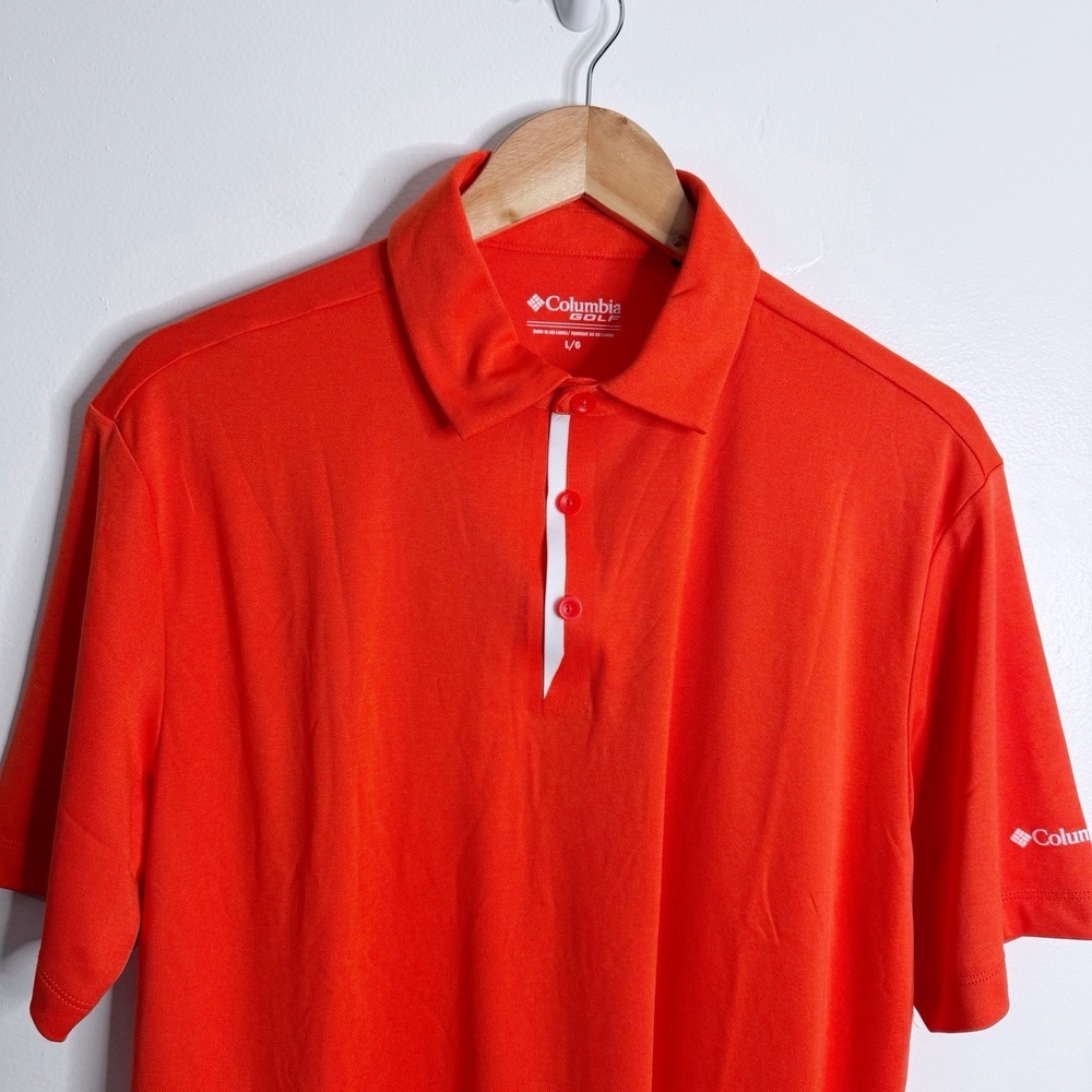 NWOT Columbia Men's Golf Shirt Large‎ Short Sleeves Activewear Stretch Orange